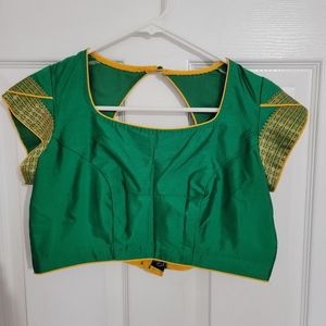 Geeth Fashions Green and Gold Saree Top (M)